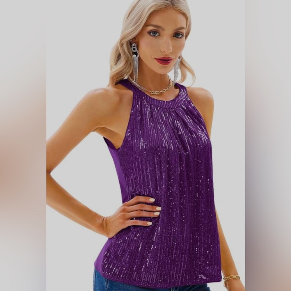 GRACE KARIN Sequin Halter Tops for Women Sleeveless Dressy Sparkle Tank Camisole